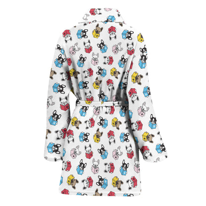 French Bulldog Reading Book Print Women's Bathrobe