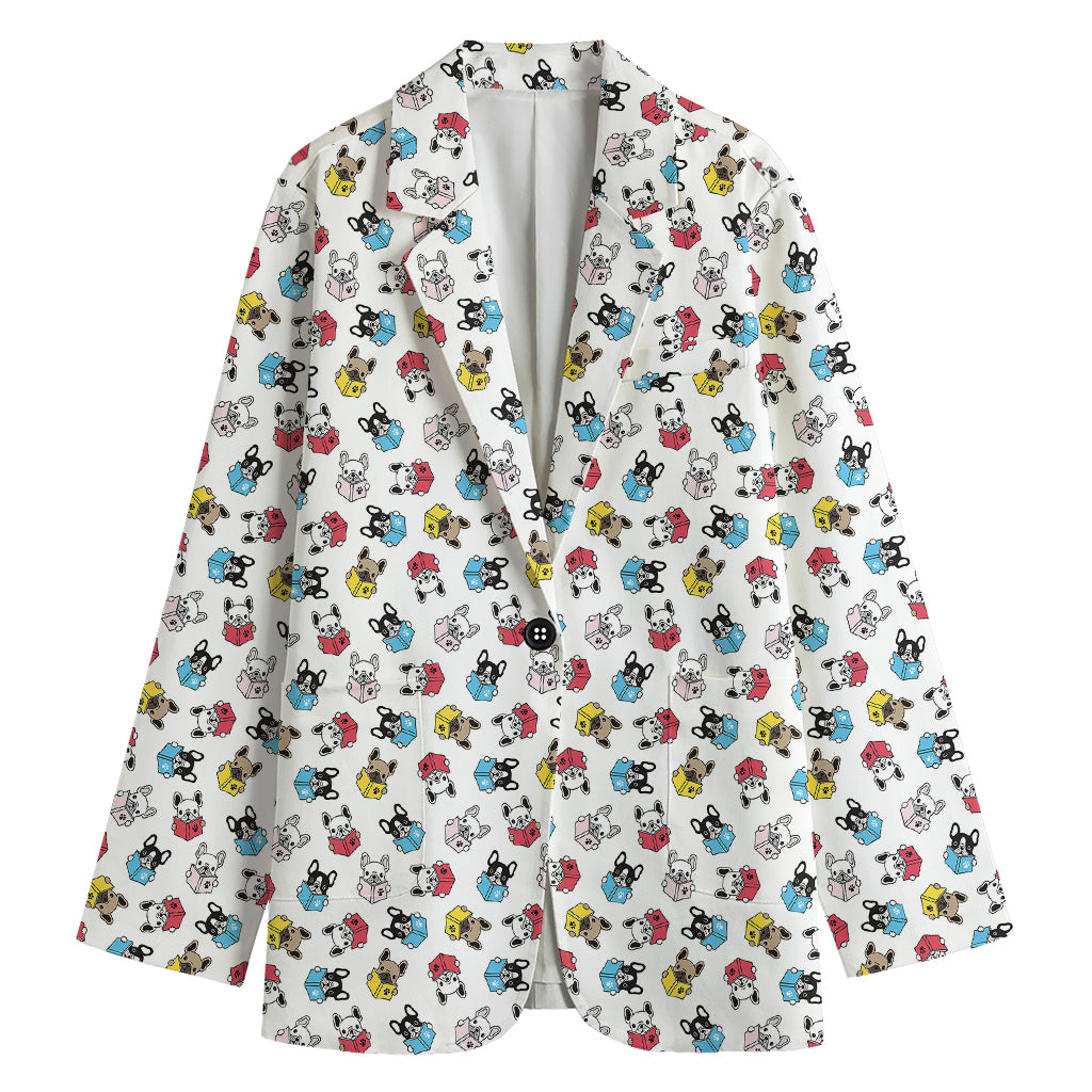 French Bulldog Reading Book Print Women's Cotton Blazer