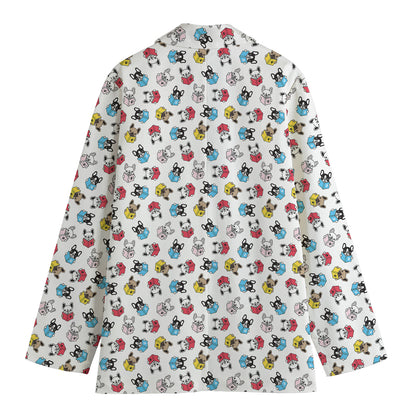 French Bulldog Reading Book Print Women's Cotton Blazer