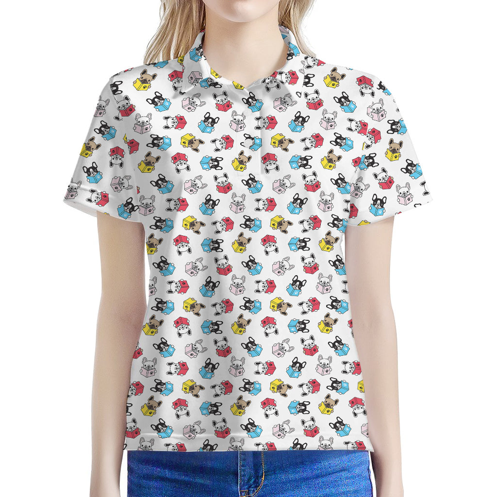 French Bulldog Reading Book Print Women's Polo Shirt