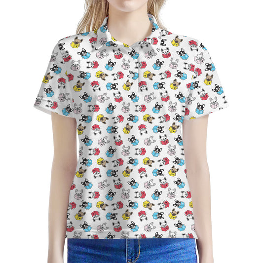 French Bulldog Reading Book Print Women's Polo Shirt