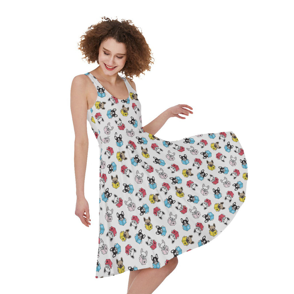 French Bulldog Reading Book Print Women's Sleeveless Dress