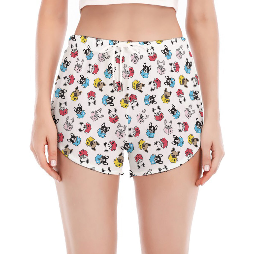 French Bulldog Reading Book Print Women's Split Running Shorts