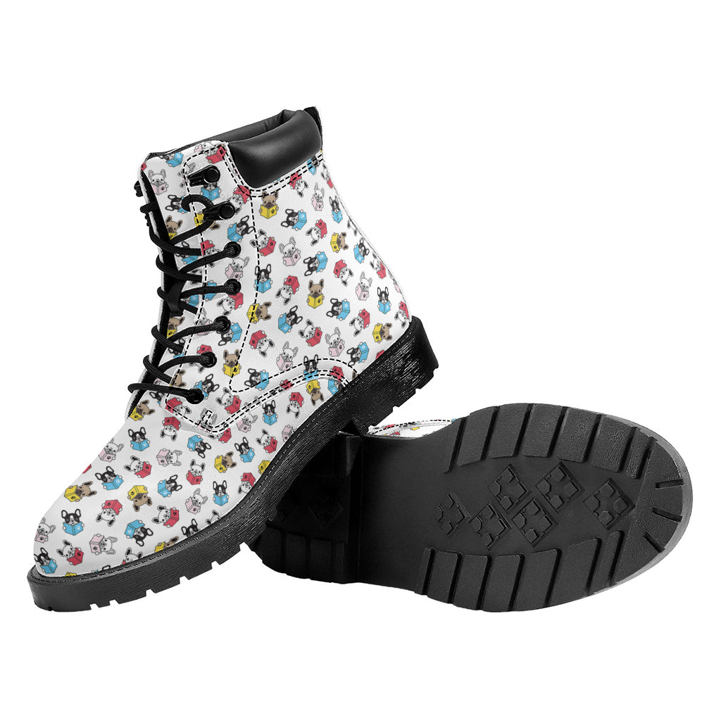 French Bulldog Reading Book Print Work Boots