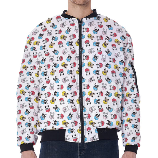 French Bulldog Reading Book Print Zip Sleeve Bomber Jacket