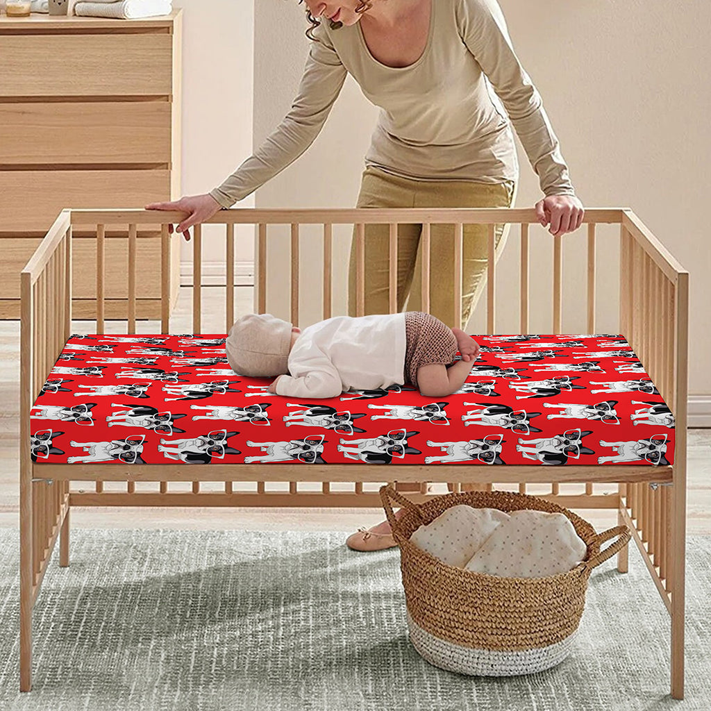 French Bulldog With Glasses Print Baby Crib Sheet