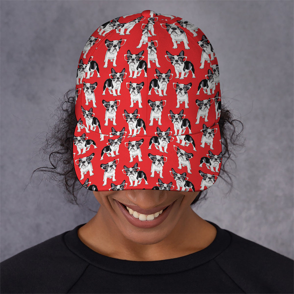 French Bulldog With Glasses Print Baseball Cap