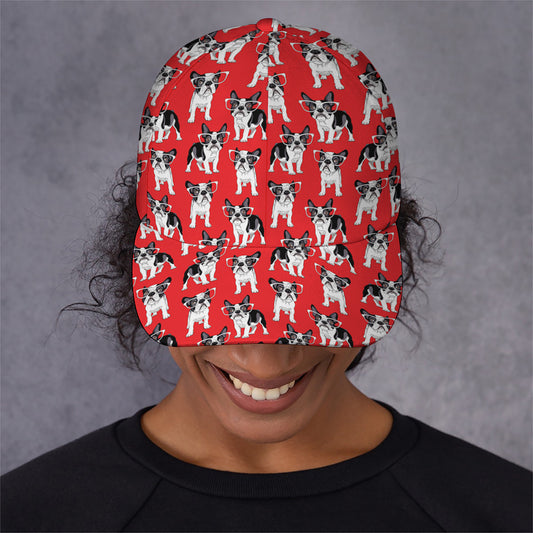 French Bulldog With Glasses Print Baseball Cap