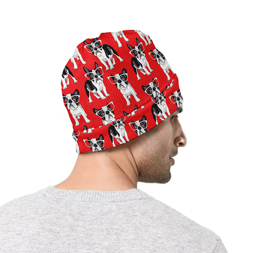 French Bulldog With Glasses Print Beanie