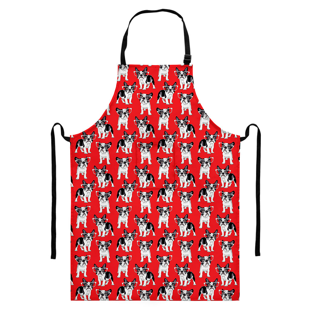 French Bulldog With Glasses Print Bib Apron With Pocket