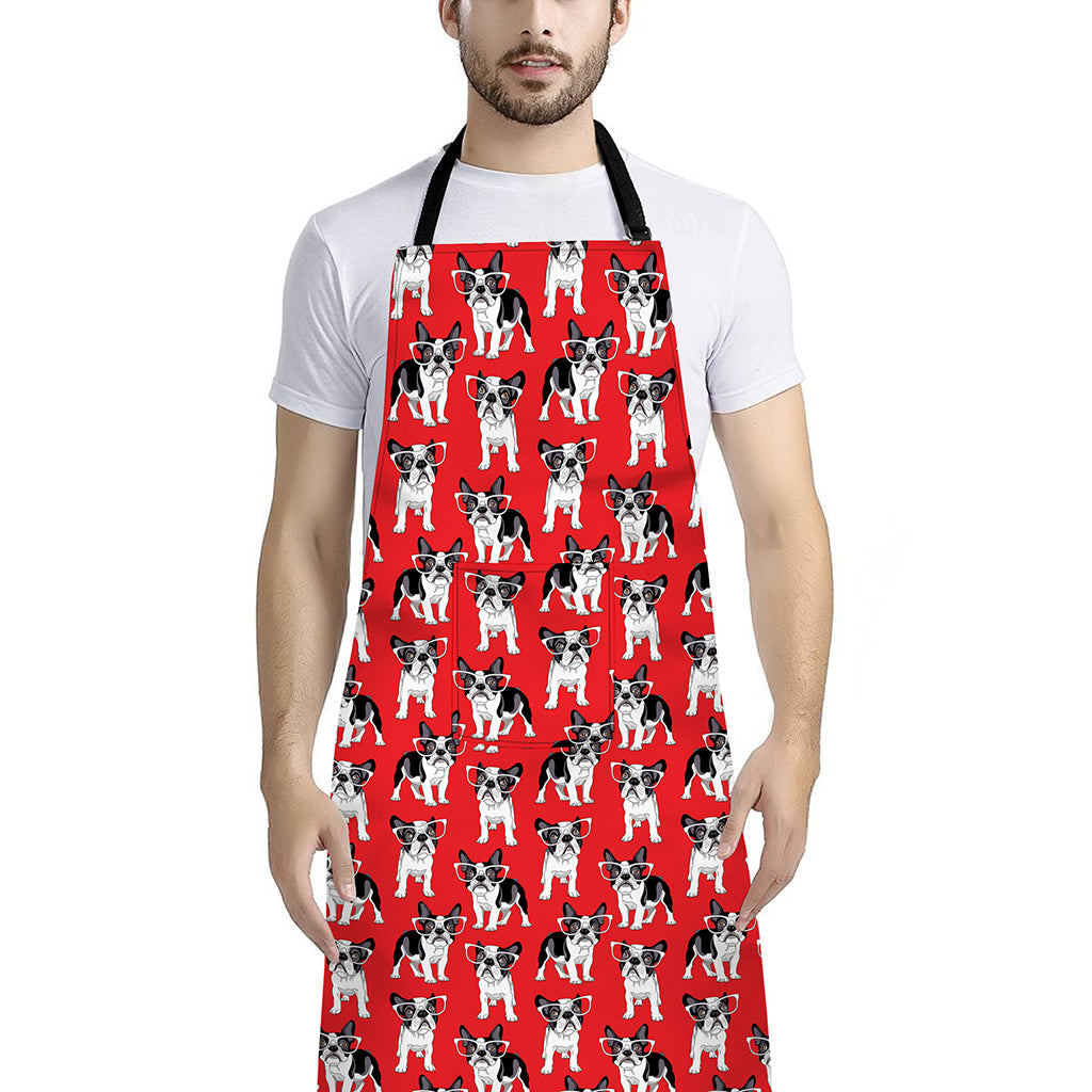 French Bulldog With Glasses Print Bib Apron With Pocket