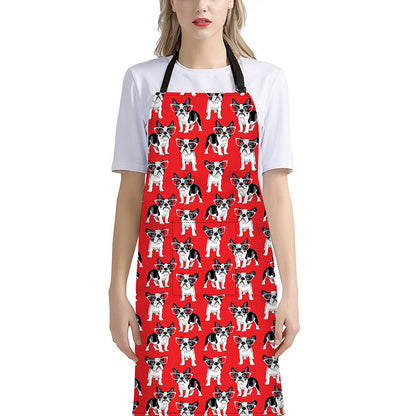 French Bulldog With Glasses Print Bib Apron With Pocket