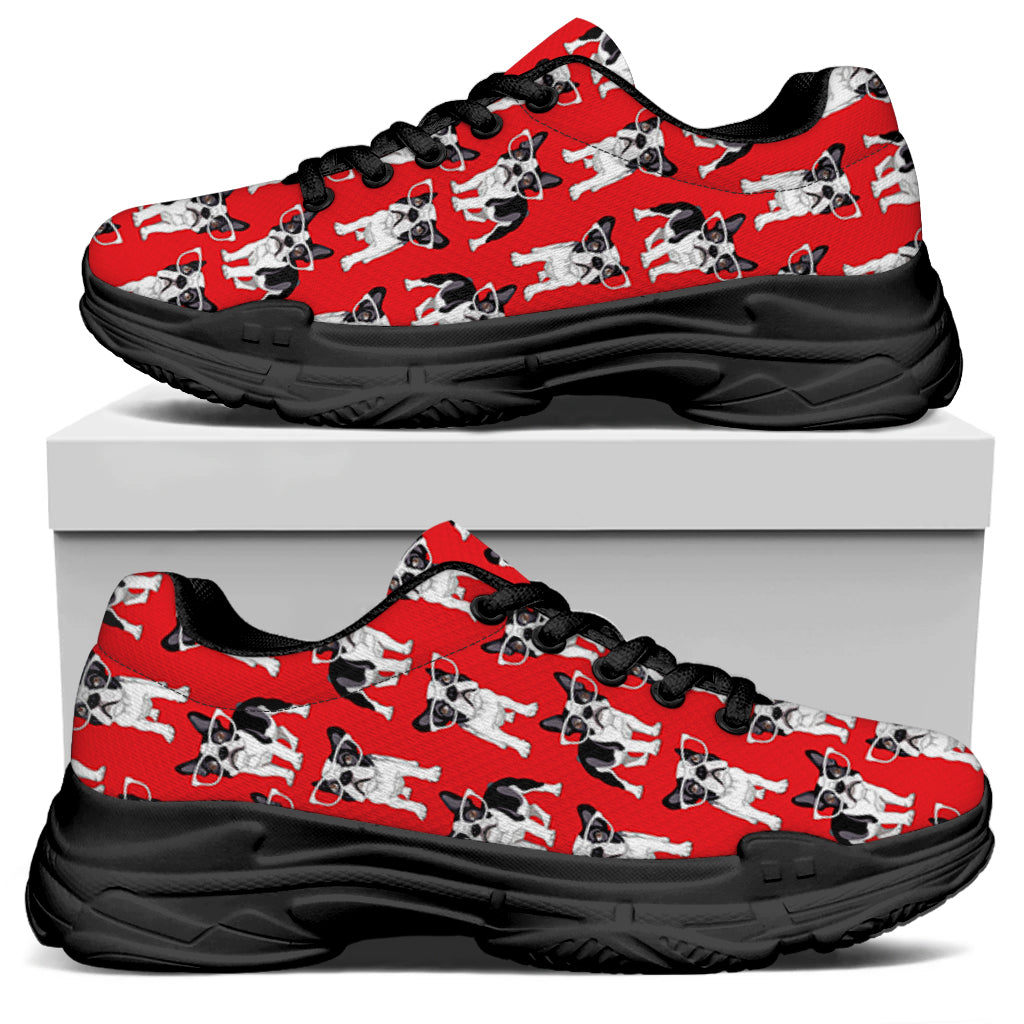 French Bulldog With Glasses Print Black Chunky Shoes