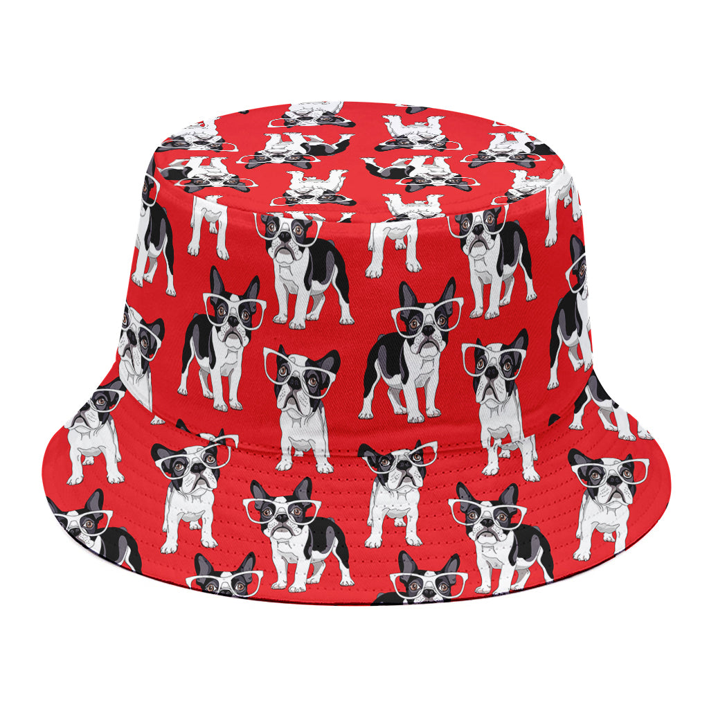 French Bulldog With Glasses Print Bucket Hat