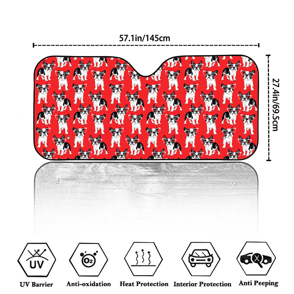French Bulldog With Glasses Print Car Windshield Sun Shade