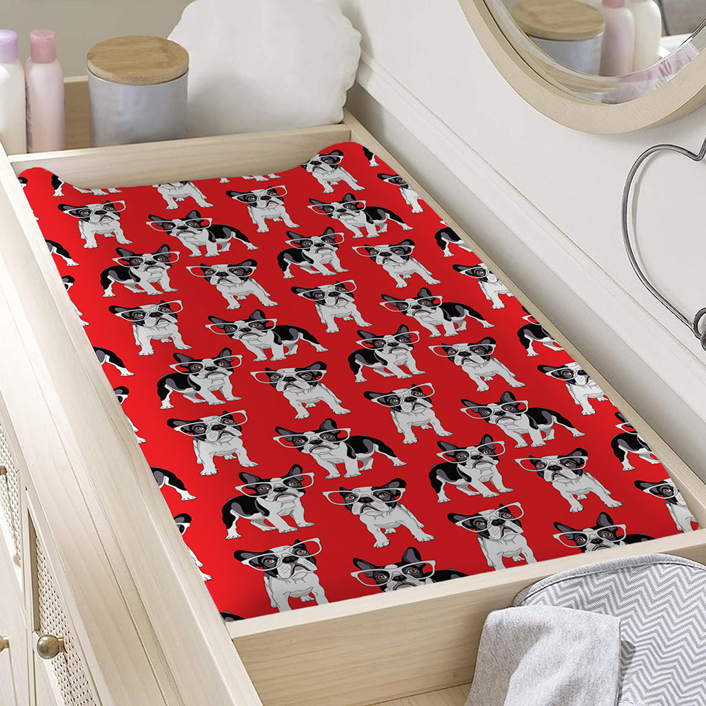 French Bulldog With Glasses Print Changing Pad Cover