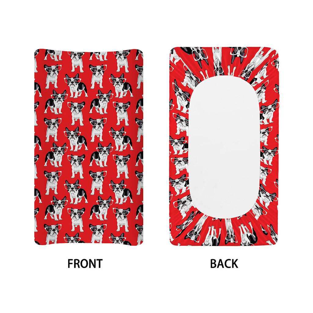 French Bulldog With Glasses Print Changing Pad Cover