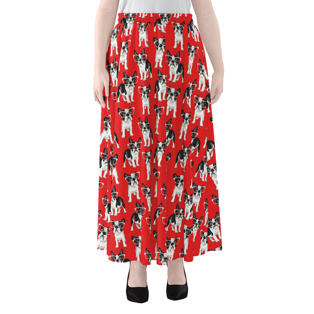 French Bulldog With Glasses Print Chiffon Maxi Skirt