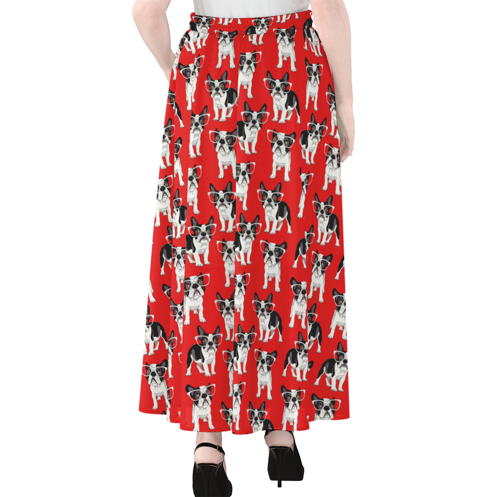 French Bulldog With Glasses Print Chiffon Maxi Skirt