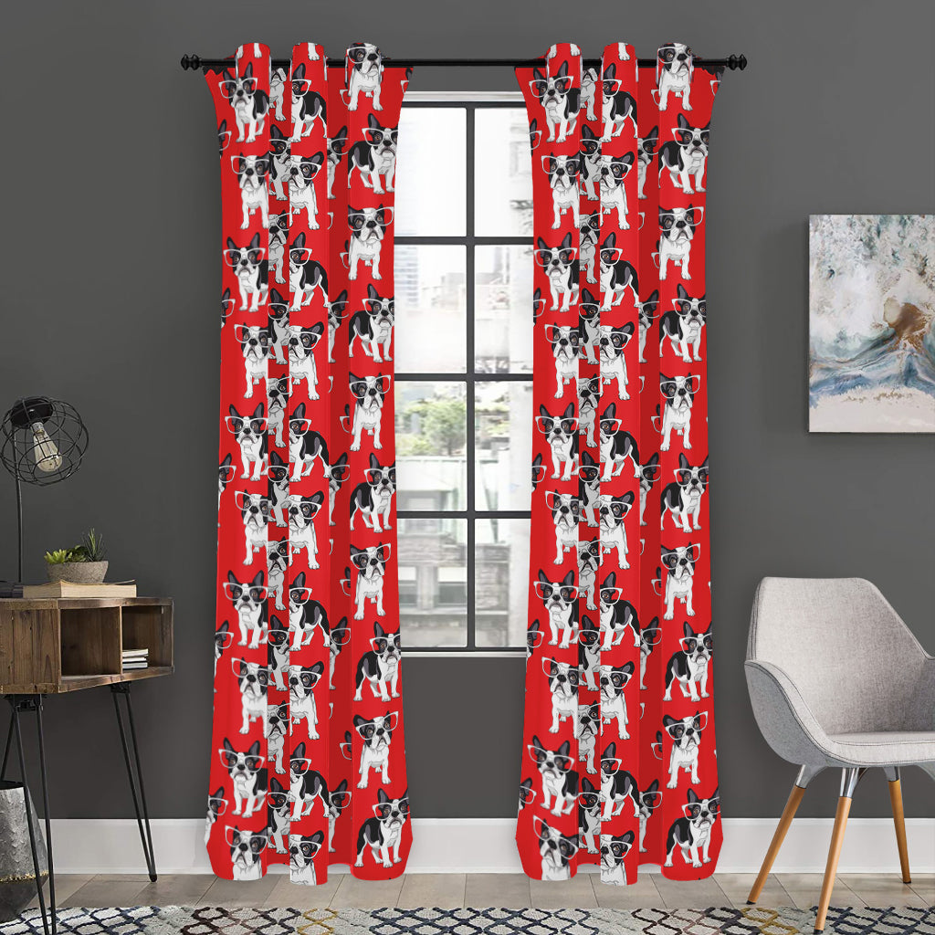 French Bulldog With Glasses Print Curtain