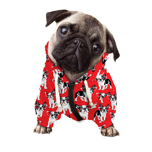 French Bulldog With Glasses Print Dog Zip Up Hoodie
