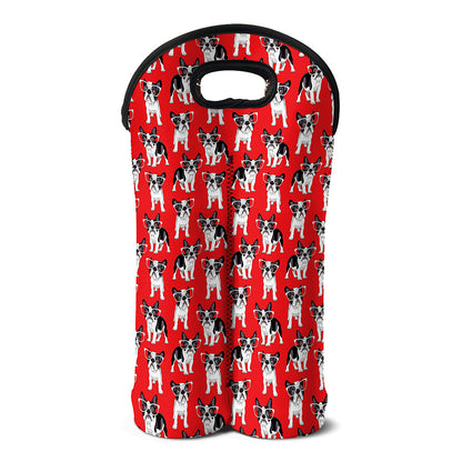 French Bulldog With Glasses Print Double Neoprene Wine Tote
