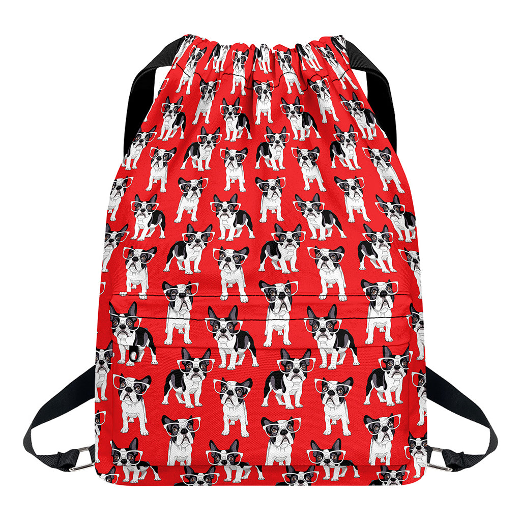 French Bulldog With Glasses Print Drawstring Backpack