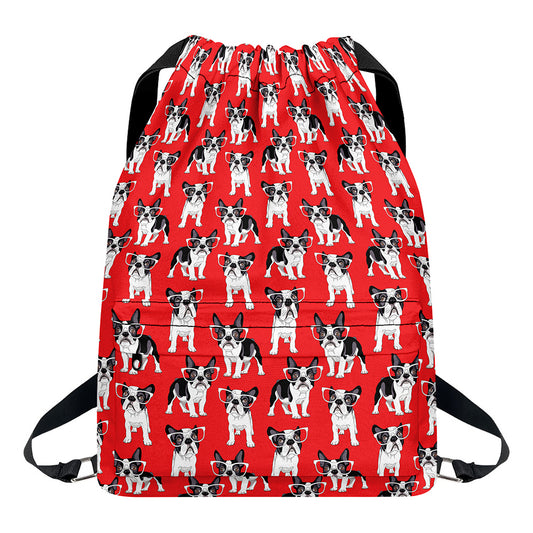 French Bulldog With Glasses Print Drawstring Backpack