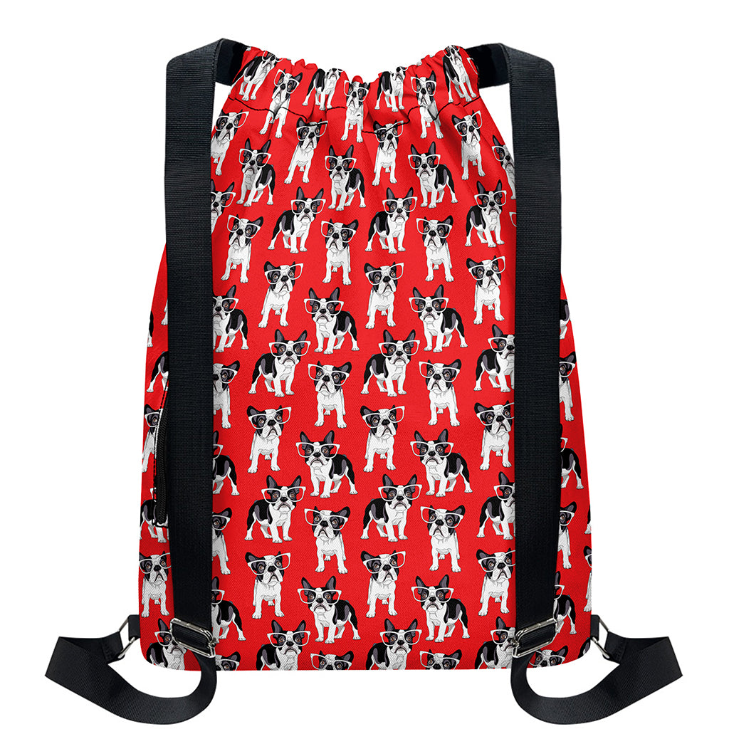 French Bulldog With Glasses Print Drawstring Backpack
