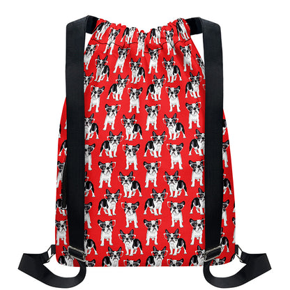 French Bulldog With Glasses Print Drawstring Backpack