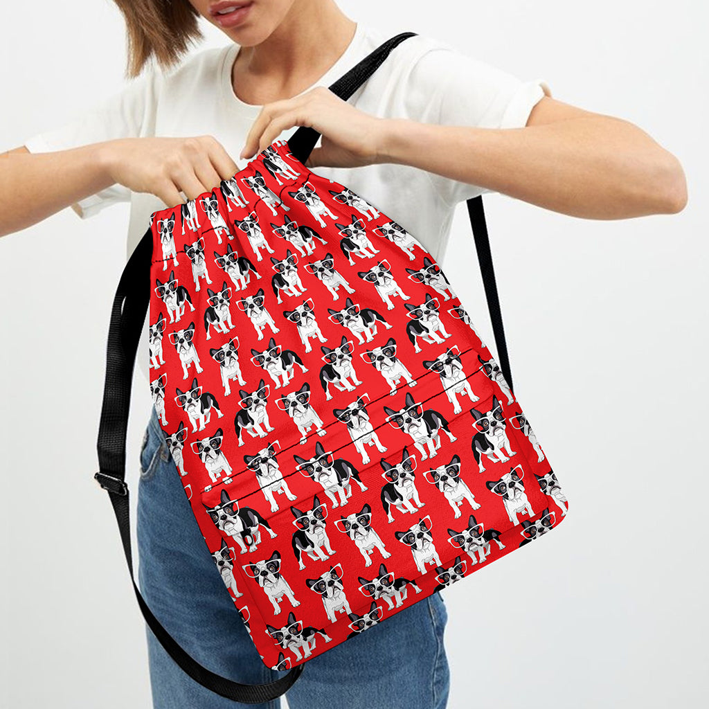 French Bulldog With Glasses Print Drawstring Backpack