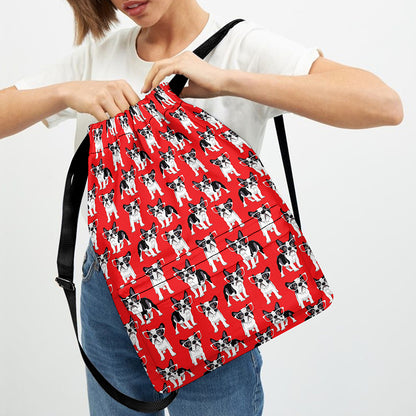 French Bulldog With Glasses Print Drawstring Backpack