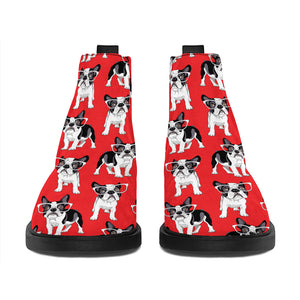 French Bulldog With Glasses Print Flat Ankle Boots