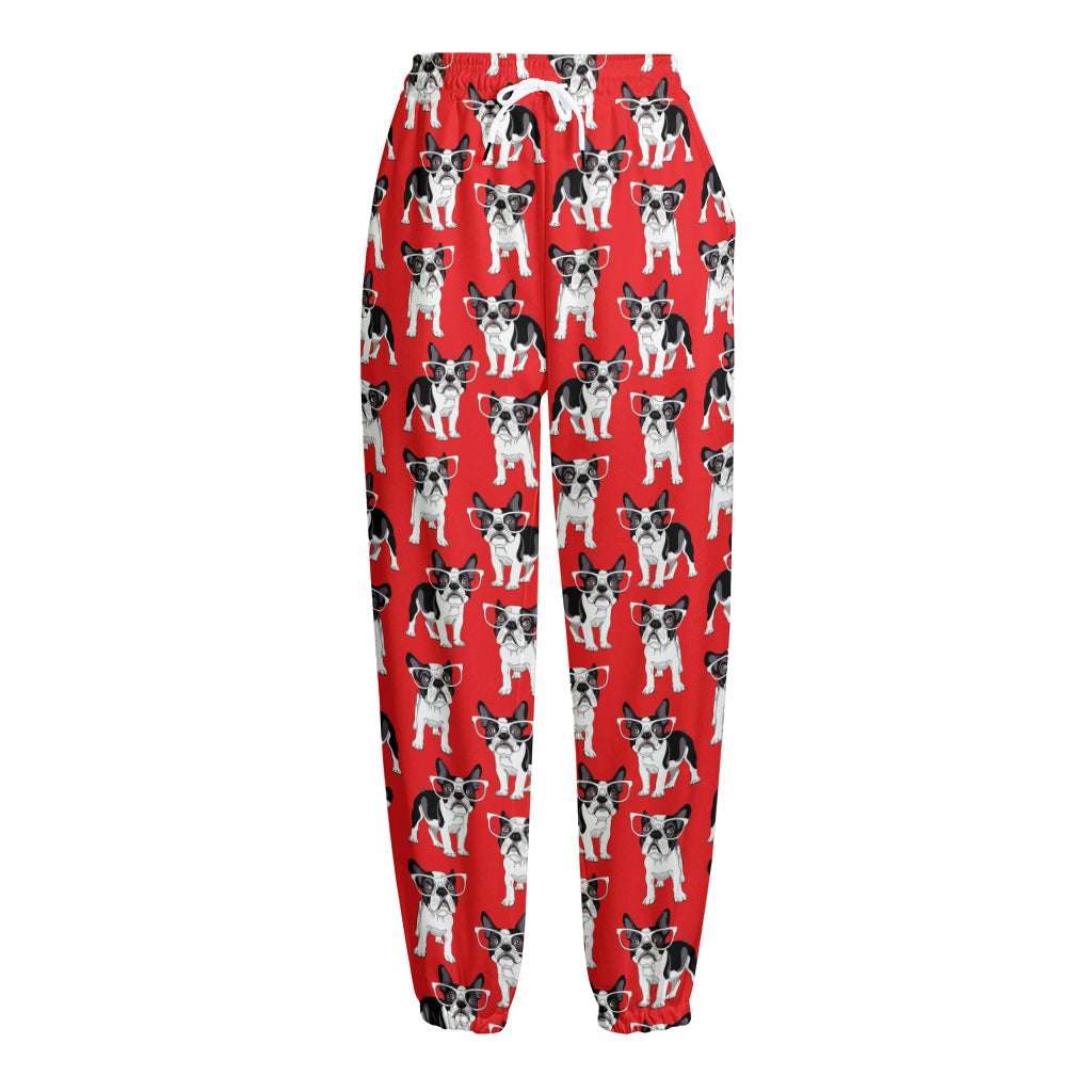 French Bulldog With Glasses Print Fleece Lined Knit Pants