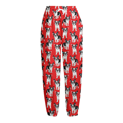 French Bulldog With Glasses Print Fleece Lined Knit Pants
