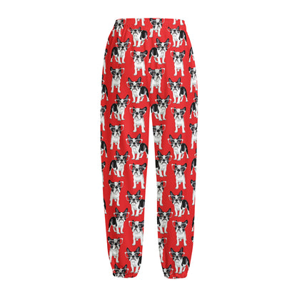 French Bulldog With Glasses Print Fleece Lined Knit Pants
