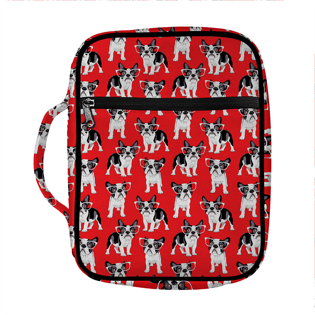 French Bulldog With Glasses Print Front Pocket Bible Bag