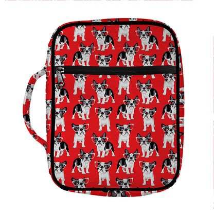 French Bulldog With Glasses Print Front Pocket Bible Bag