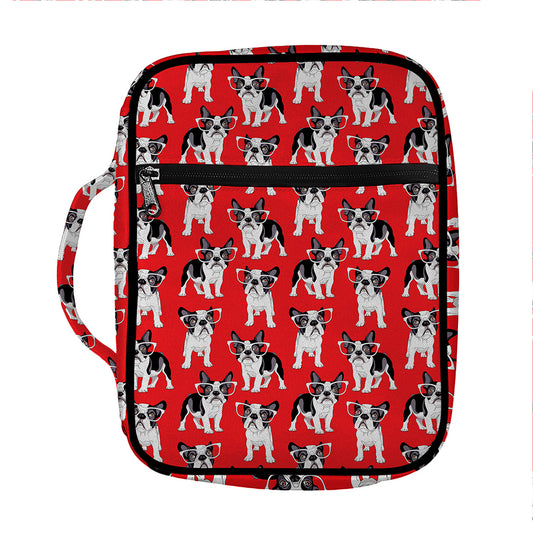 French Bulldog With Glasses Print Front Pocket Bible Bag