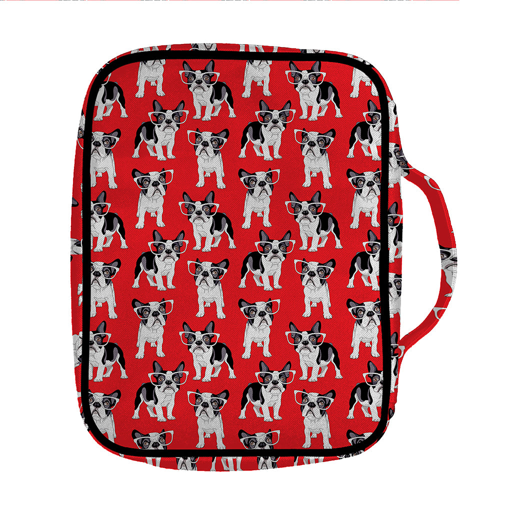 French Bulldog With Glasses Print Front Pocket Bible Bag