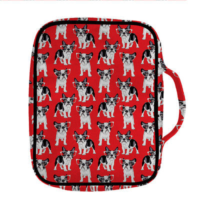French Bulldog With Glasses Print Front Pocket Bible Bag