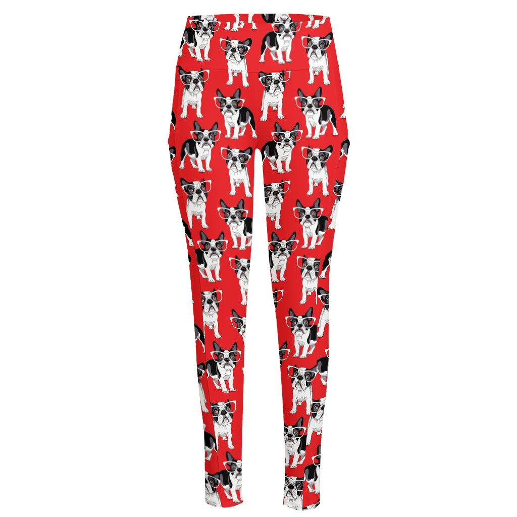 French Bulldog With Glasses Print High-Waisted Pocket Leggings