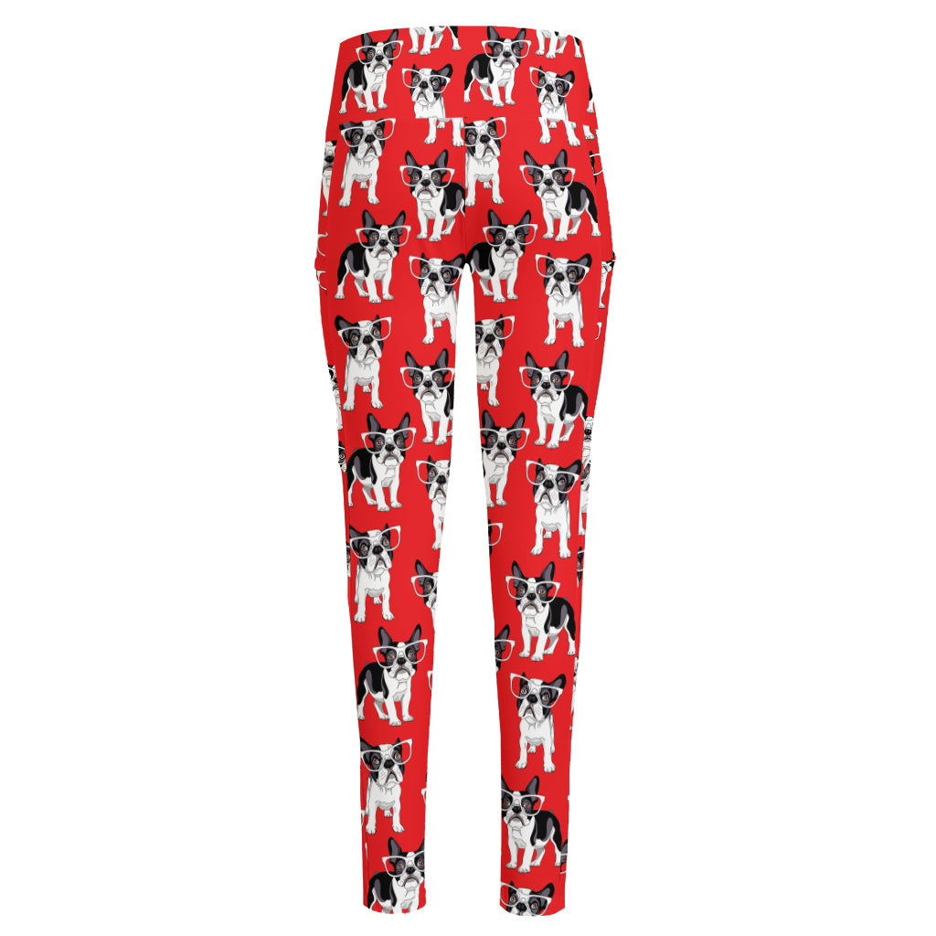 French Bulldog With Glasses Print High-Waisted Pocket Leggings