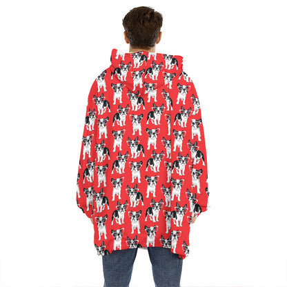 French Bulldog With Glasses Print Hoodie Blanket