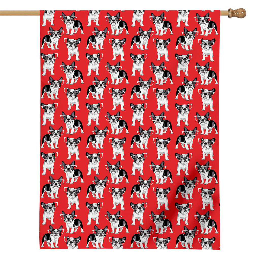 French Bulldog With Glasses Print House Flag