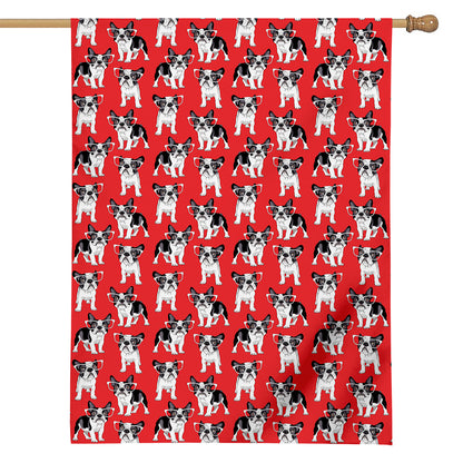French Bulldog With Glasses Print House Flag