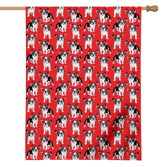 French Bulldog With Glasses Print House Flag