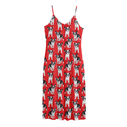 French Bulldog With Glasses Print Jersey Midi Cami Dress