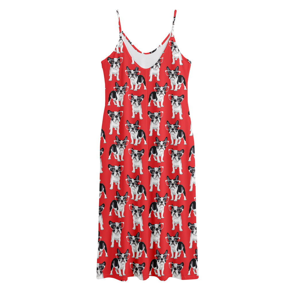 French Bulldog With Glasses Print Jersey Midi Cami Dress