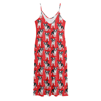 French Bulldog With Glasses Print Jersey Midi Cami Dress